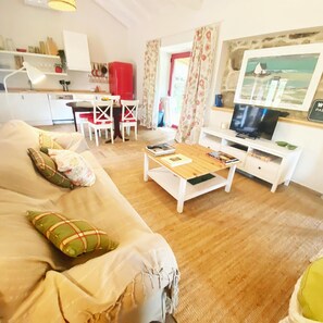 Älytelevisio, takka, kirjoja