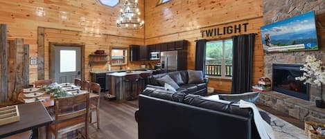 TV, fireplace, video games, offices