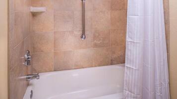 Hair dryer, towels, toilet paper