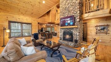 Smart TV, fireplace, video games, DVD player