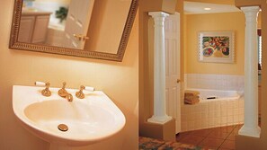 Hair dryer, bidet, towels, soap