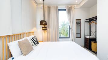 Premium bedding, down duvets, individually decorated