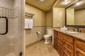 Hair dryer, bidet, towels, soap