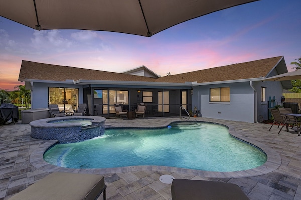 Heated for winter, cool in summer-perfect year-round! The spa is always a fav!