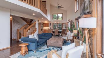 Smart TV, fireplace, video games, DVD player