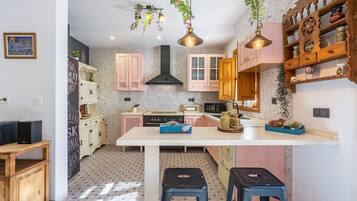 Frigorífico, microondas, horno y placa de cocina