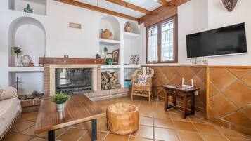 Televisión y chimenea