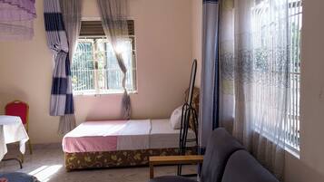 Desk, free WiFi, bed sheets