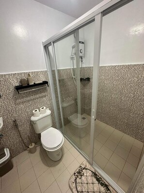Haartrockner, Bidet, Handtücher, Toilettenpapier
