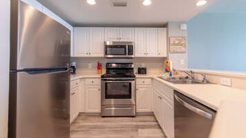 Fridge, microwave, oven, dishwasher