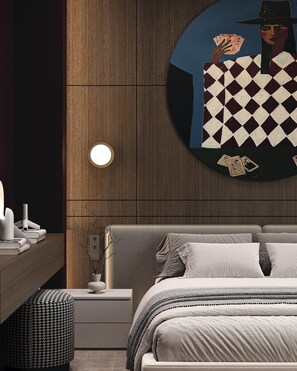 1 bedroom, premium bedding, laptop workspace, blackout curtains