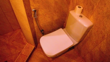 Separate tub and shower, rainfall showerhead, free toiletries, bidet