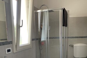 Combined shower/bathtub, deep-soaking bathtub, hair dryer, towels