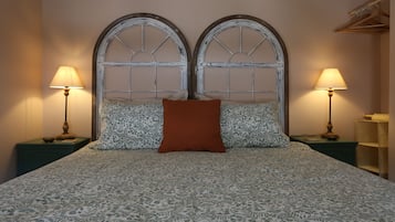 2 bedrooms, iron/ironing board, travel crib, internet