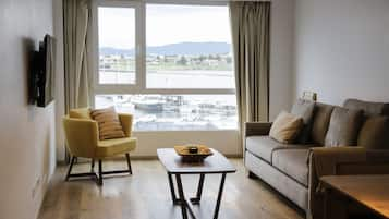 Apartment, Mountain View | Living area | 40-inch Smart TV with satellite channels, Netflix, heated floors