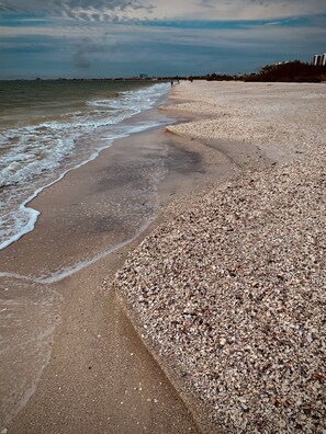 On the beach, sun loungers, beach towels