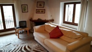 Smart TV, chimenea y libros 