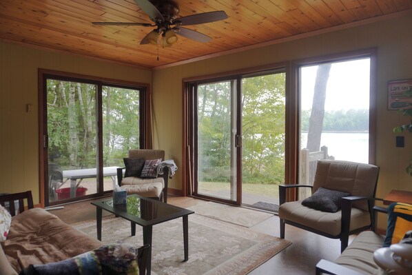 Smart TV, fireplace, DVD player, books