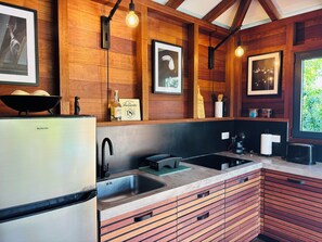 Réfrigérateur, micro-ondes, plaque de cuisson, cafetière/bouilloire