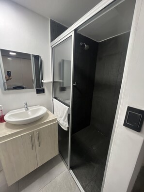 Ducha, secador de pelo, bidet, toallas
