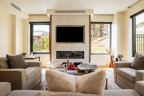 TV, fireplace, foosball