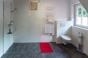 Shower, hair dryer, towels - Apartment 'Ferienwohnung Löwenzahn' with Mountain View, Shared Terrace and Wi-Fi (Gengenbach)