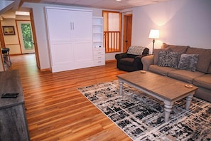 Smart TV, fireplace, foosball