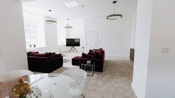 TV, books, stereo, offices