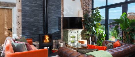 TV, fireplace
