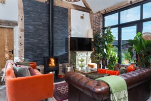 TV, fireplace