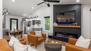 Smart TV, fireplace, offices, computer monitors