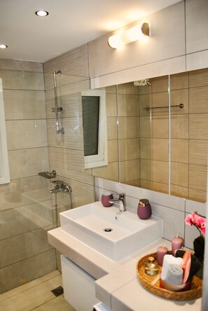 Séchoir à cheveux, serviettes fournies, savon, shampooing