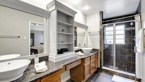 Combined shower/bathtub, hair dryer, towels - Stunning Heated Pool House for 10 in Brandon, FL (Brandon)