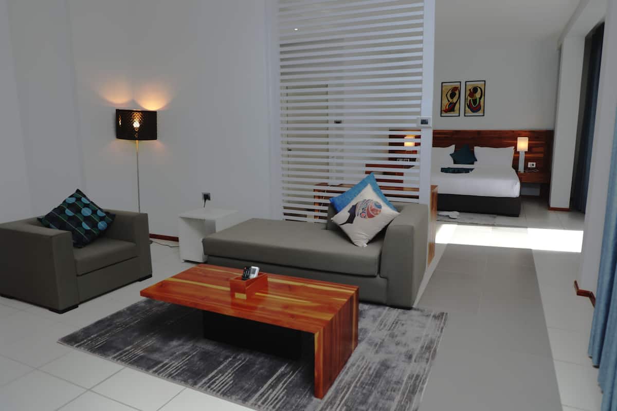 2 bedrooms, free minibar items, individually furnished, desk