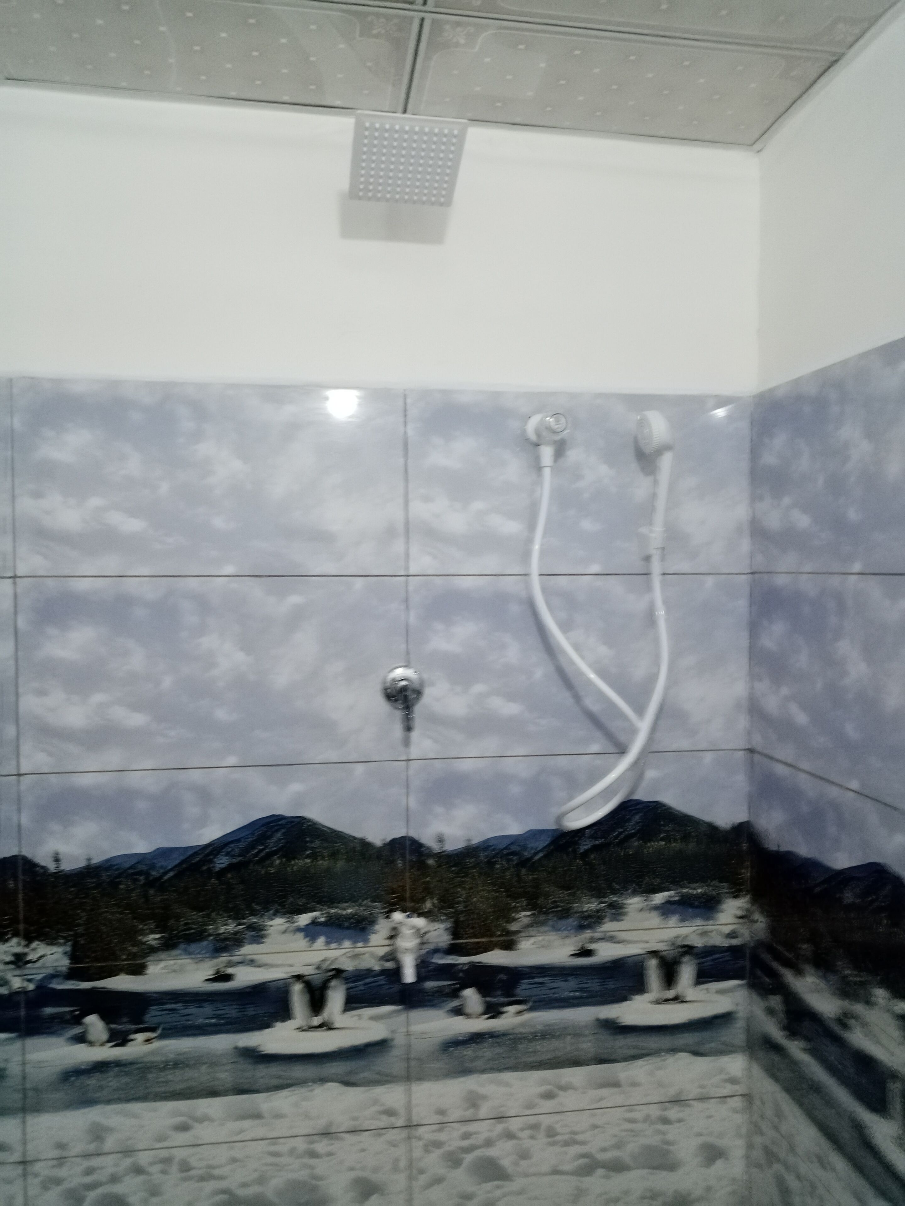 Een douche, handdoeken, zeep