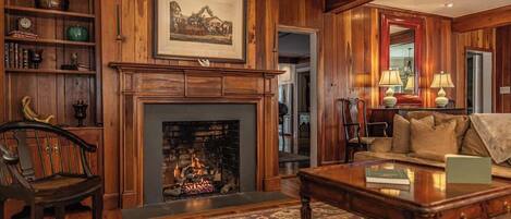 Televisión, chimenea, oficina