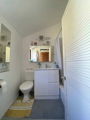 Basic House, 2 Queen Beds | Bathroom | Shower, towels, soap, shampoo