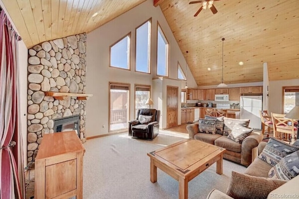 Smart TV, fireplace, DVD player, books