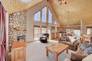 Smart TV, fireplace, DVD player, books