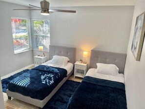 4 bedrooms, iron/ironing board, travel crib, bed sheets
