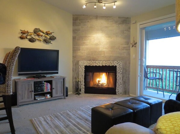 Fernseher, Kamin, DVD-Player