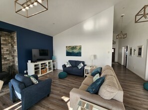 Télévision, cheminée, lecteur de DVD