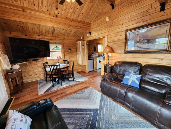 テレビ、暖炉、DVD プレーヤー