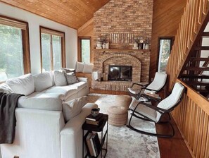 Smart TV, fireplace, DVD player, video library