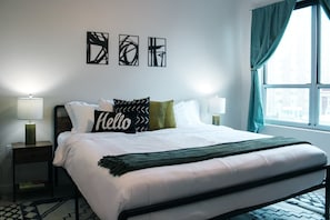1 bedroom, desk, iron/ironing board, travel cot