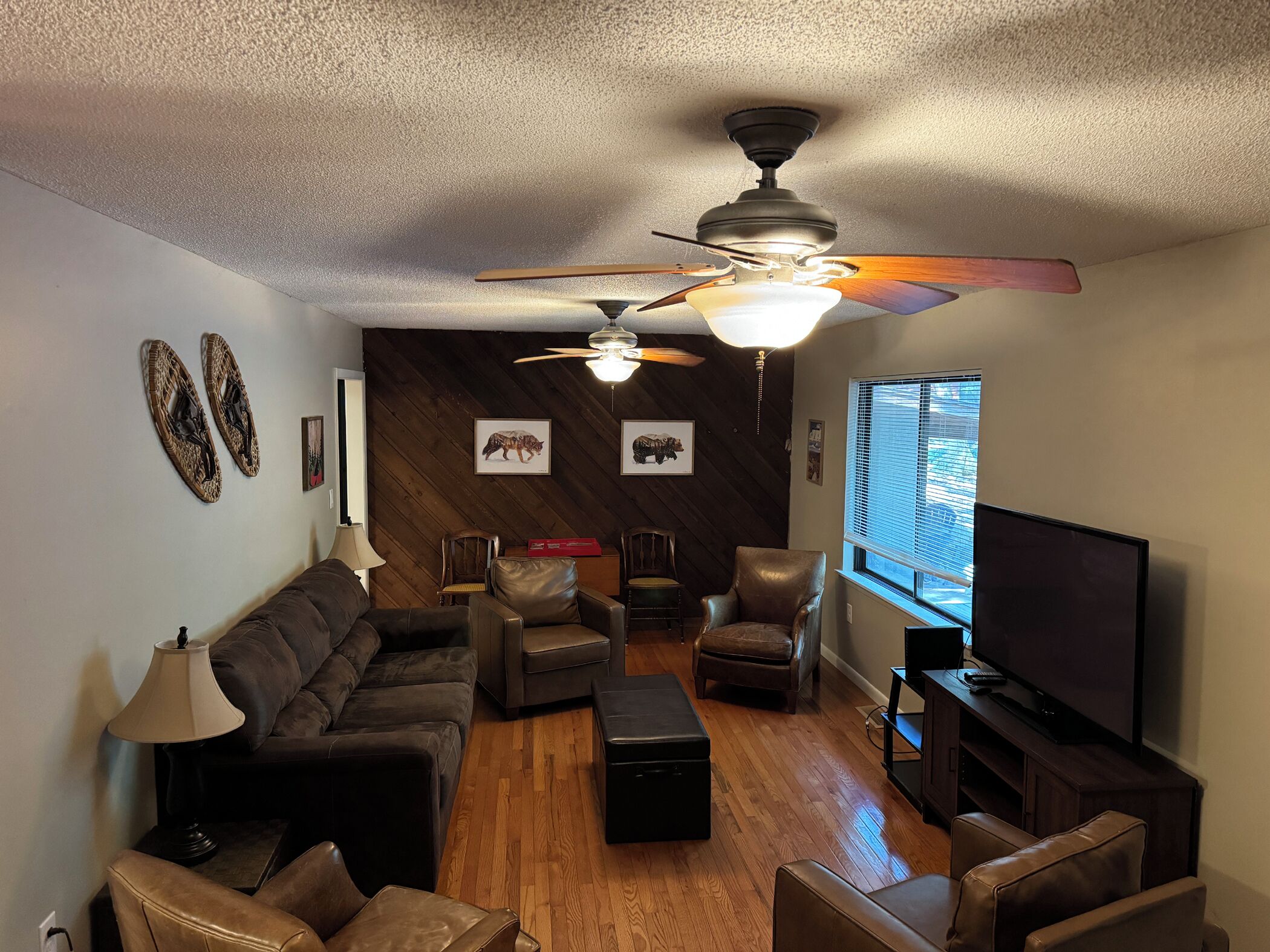 Smart TV, DVD player, foosball, books