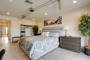 5 bedrooms, desk, iron/ironing board, travel cot