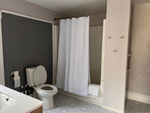 Secador de cabelo, toalhas de banho, sabonete, papel higiênico