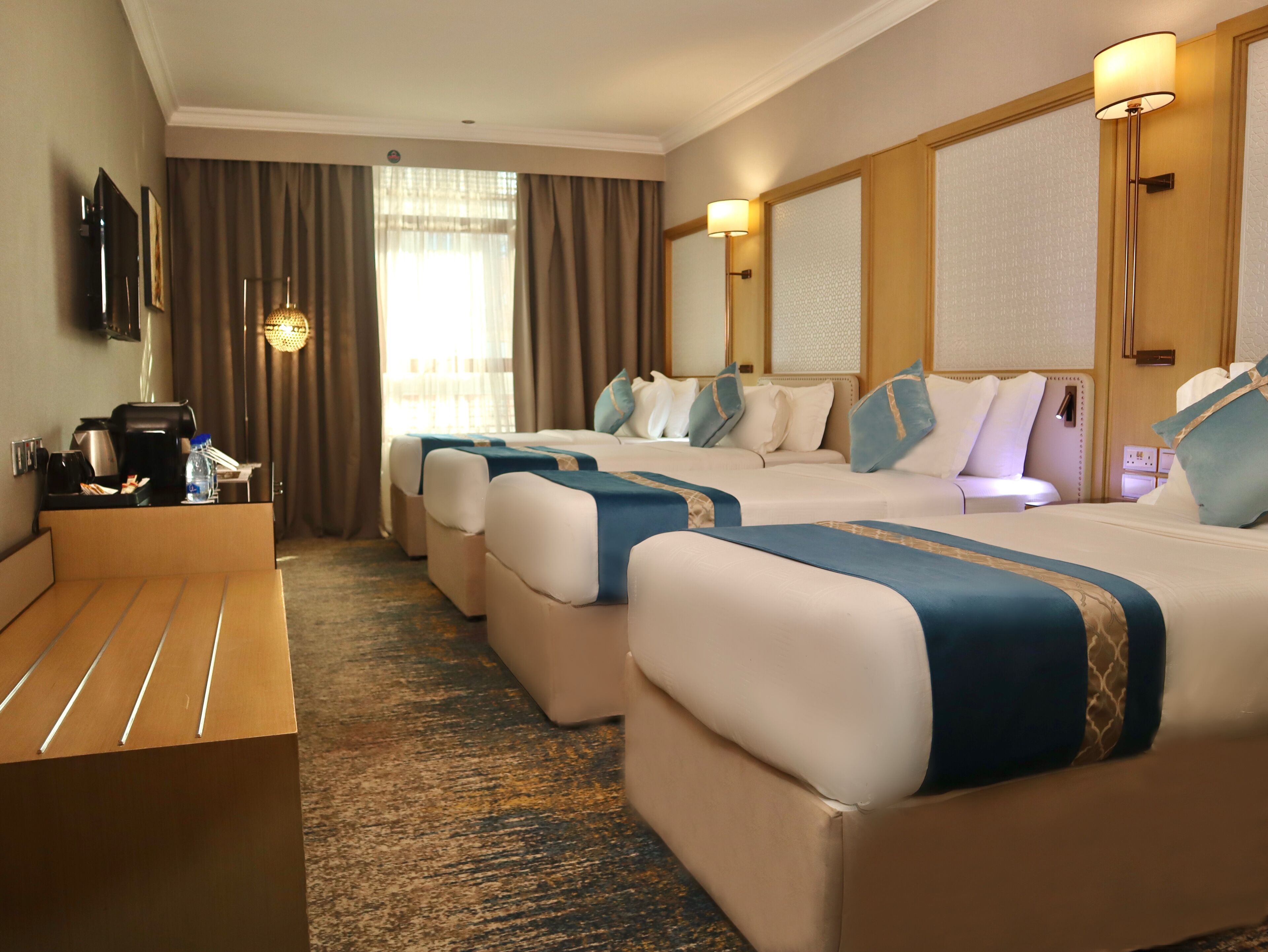Desk, free WiFi, bed sheets