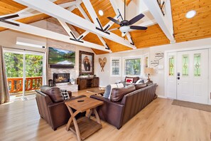 TV connectée, cheminée, jeux vidéo, lecteur de DVD